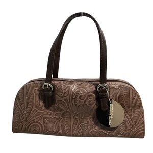 Valerie Stevens Vtg Genuine Leather Tooling Around Brown Embossed Handbag Rare